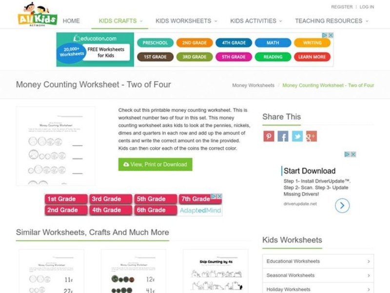 Money Counting Worksheet Worksheet