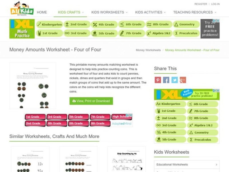 Money Counting Worksheet Worksheet