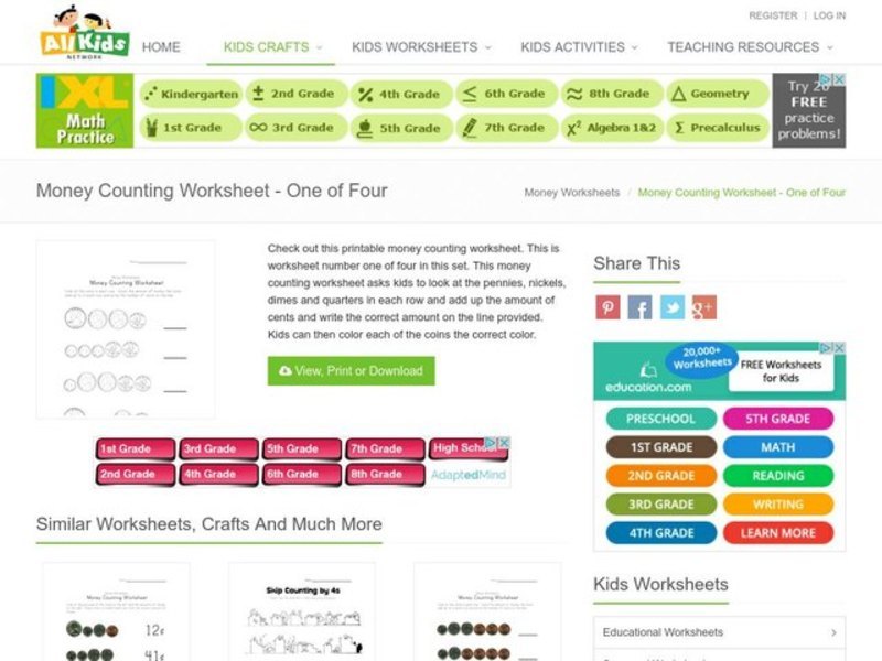 Money Counting Worksheet Worksheet