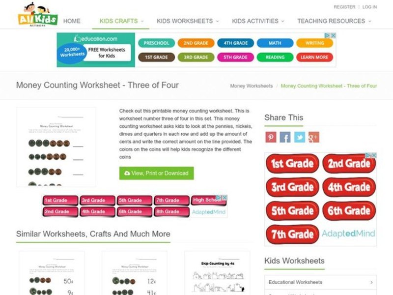 Money Counting Worksheet Worksheet
