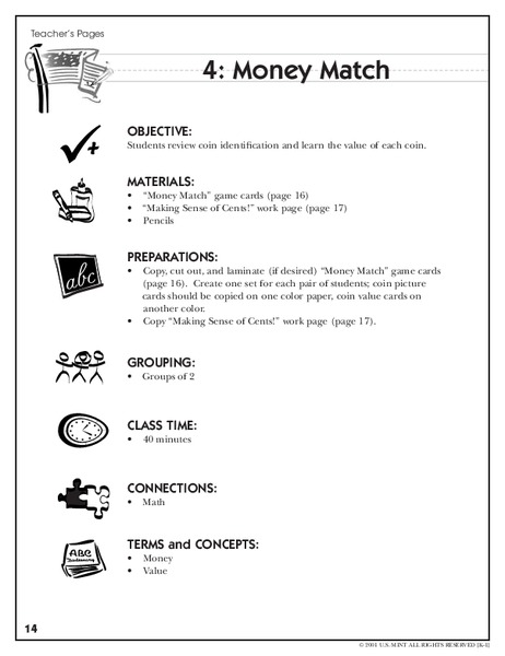Money Match Lesson Plan