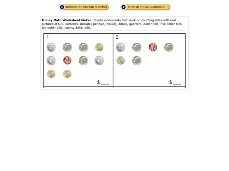 Money Math Worksheet Maker Worksheet
