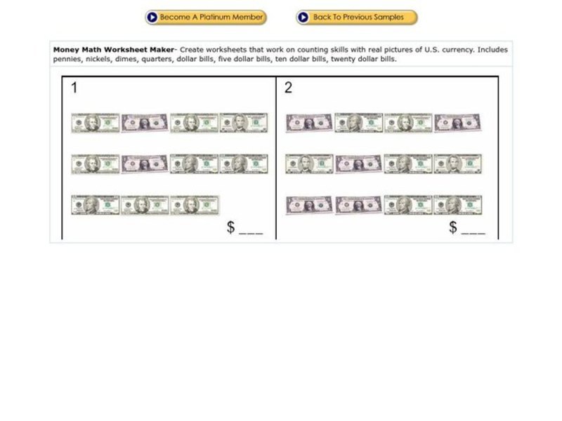Money Math Worksheet Maker Worksheet