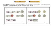 Money Math Worksheet Maker Worksheet