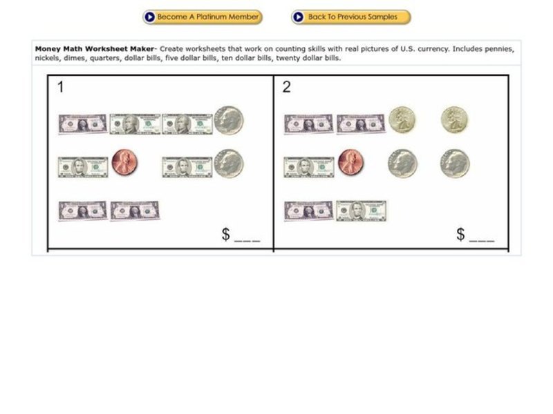 Money Math Worksheet Maker Worksheet