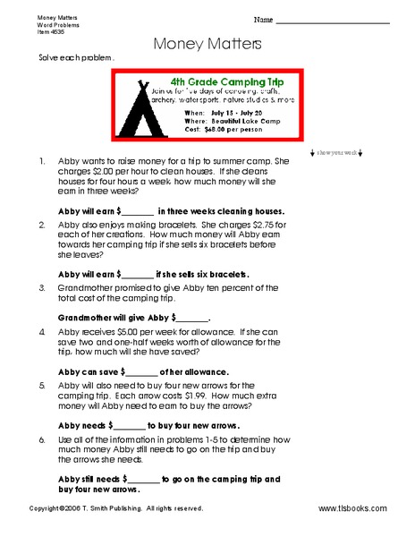 Money Matters Worksheet