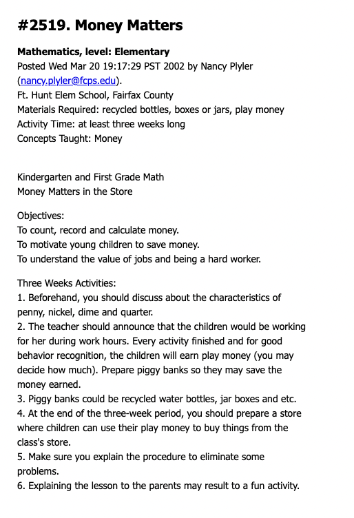 Money Matters Lesson Plan