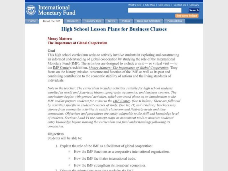 Money Matters: The Importance of Global Cooperation Lesson Plan