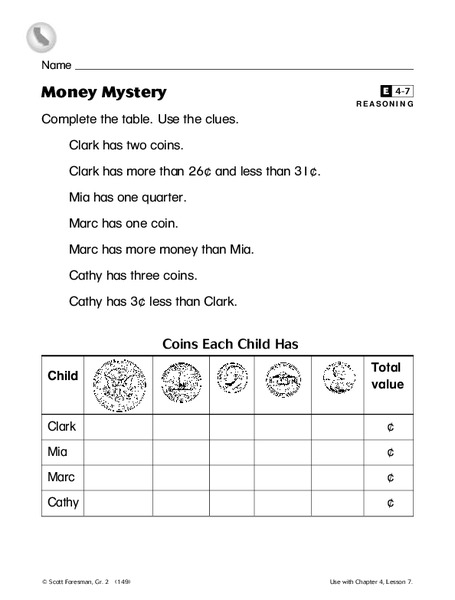 Money Mystery Worksheet