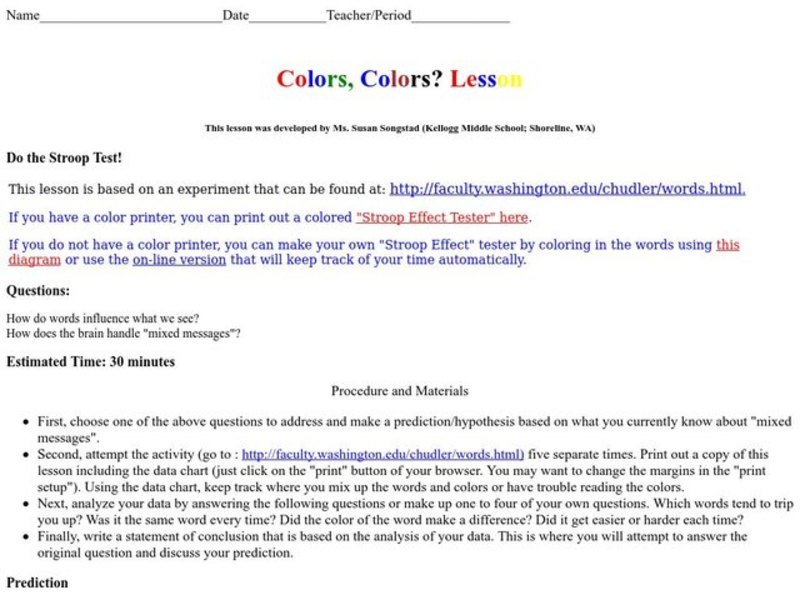 Colors/colors Lesson Plan