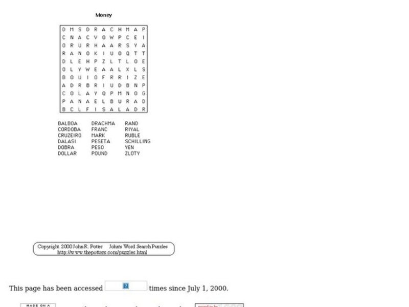 Money Puzzle Worksheet