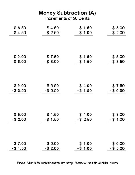 Money Subtraction (A) Lesson Plan
