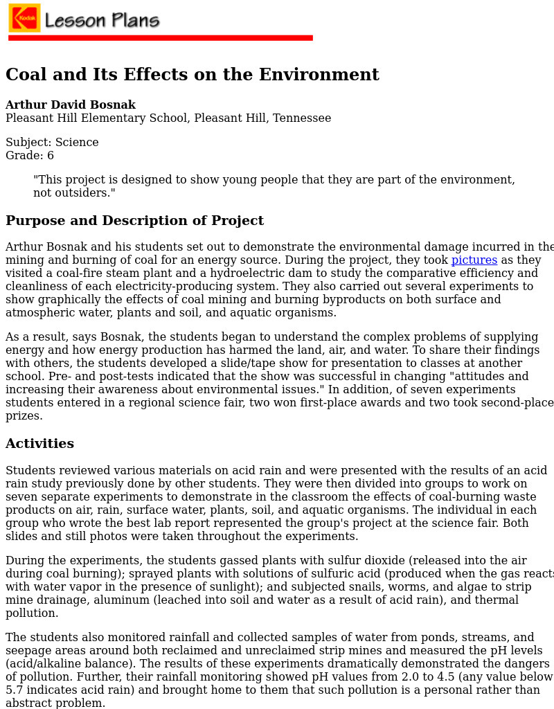 Coal and Its Effects on the Environment Lesson Plan