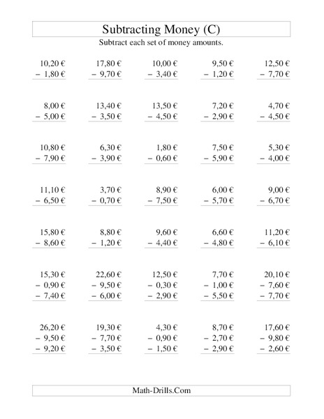 Money Subtraction (C) Lesson Plan