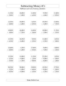 Money Subtraction (C) Worksheet