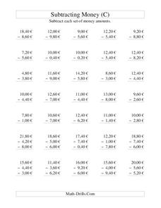 Money Subtraction (C) Worksheet