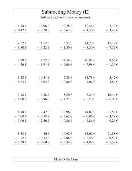 Money Subtraction (E) Lesson Plan