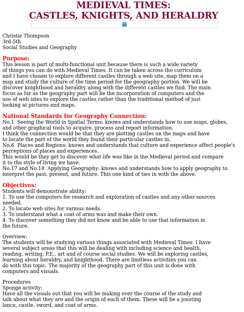 Medieval Times: Castles, Knights, and Heraldry Lesson Plan