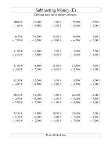 Money Subtraction (E) Worksheet