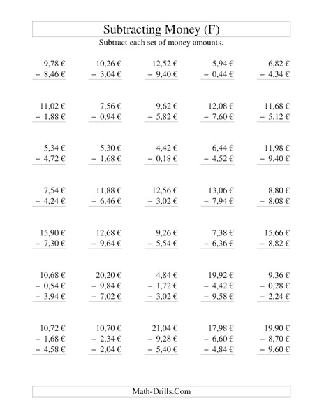 Money Subtraction (F) Lesson Plan