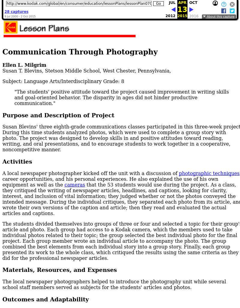 Communication Through Photography Lesson Plan