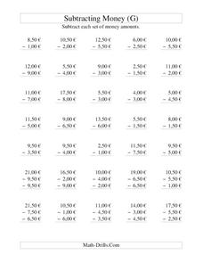 Money Subtraction (G) Worksheet