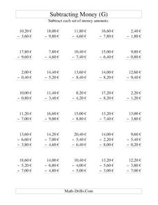 Money Subtraction (G) Worksheet