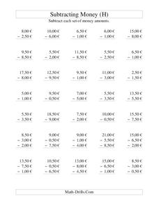 Money Subtraction (H) Worksheet