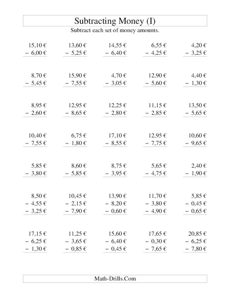 Money Subtraction (I) Lesson Plan