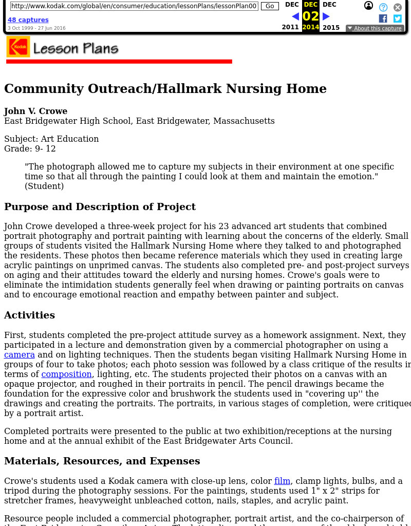 Community Outreach/Hallmark Nursing Home Lesson Plan