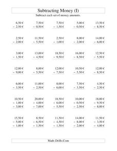 Money Subtraction (I) Worksheet