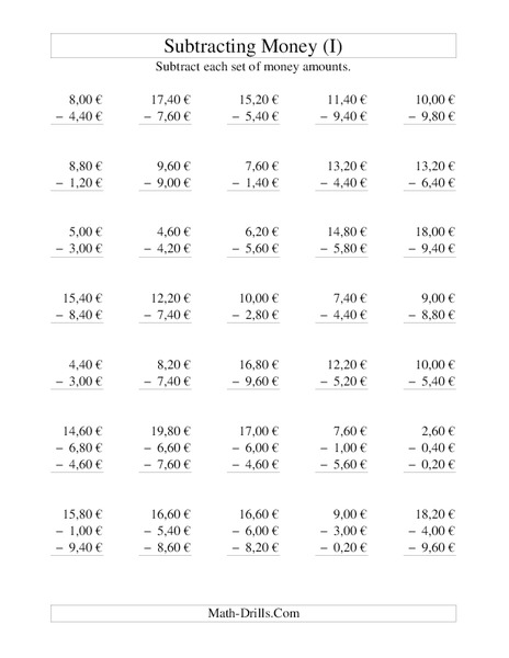 Money Subtraction (I) Lesson Plan