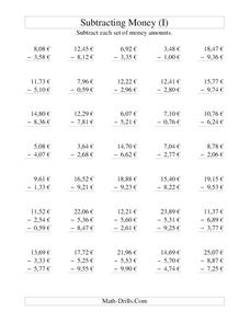 Money Subtraction (I) Worksheet