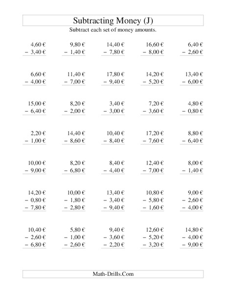 Money Subtraction (J) Lesson Plan