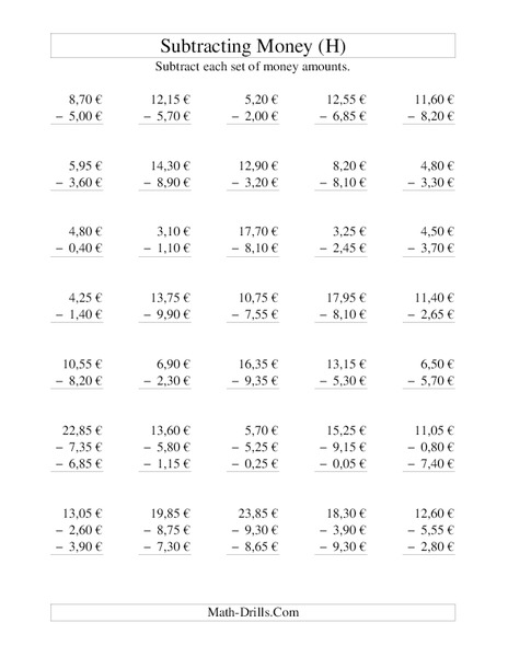 Money Subtraction [H] Lesson Plan