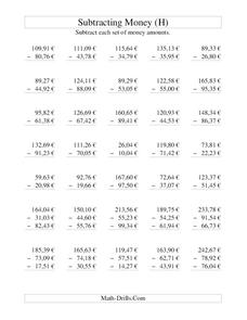 Money Subtraction [H] Worksheet