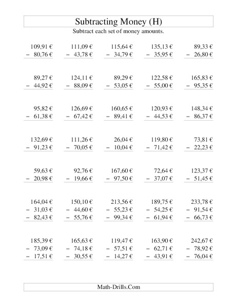 Money Subtraction [H] Worksheet