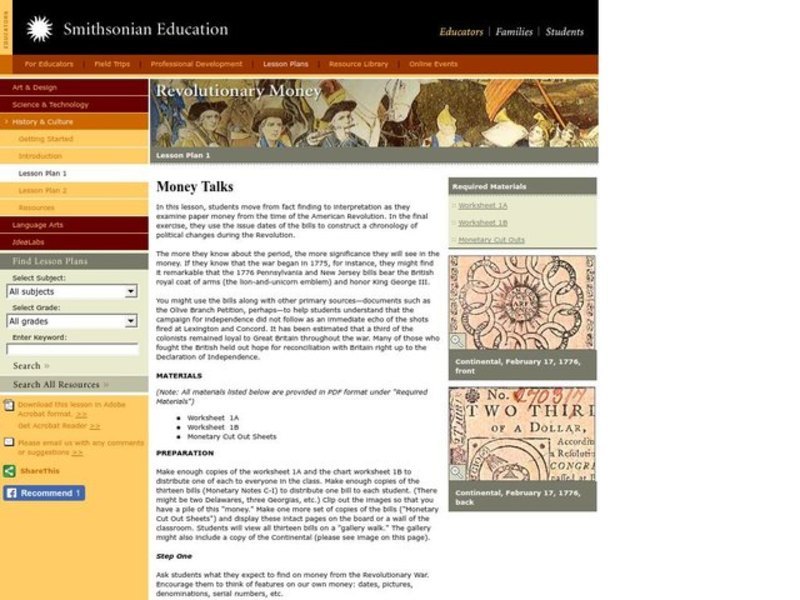 Money Talks Lesson Plan