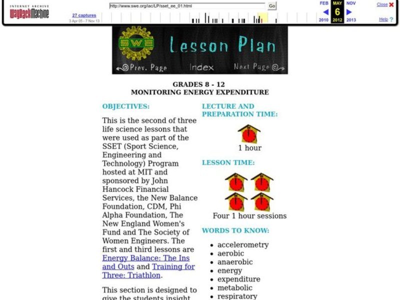 Monitoring Energy Expenditure Lesson Plan