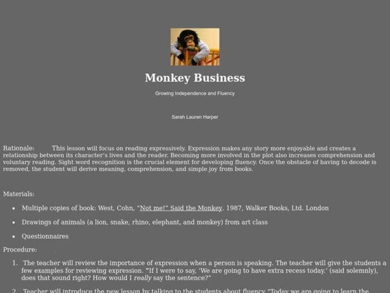 Monkey Business Lesson Plan