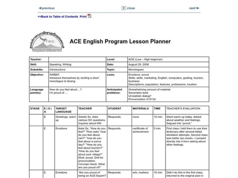 Monologues Lesson Plan