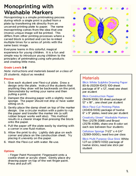 Monoprinting with Washable Markers Lesson Plan