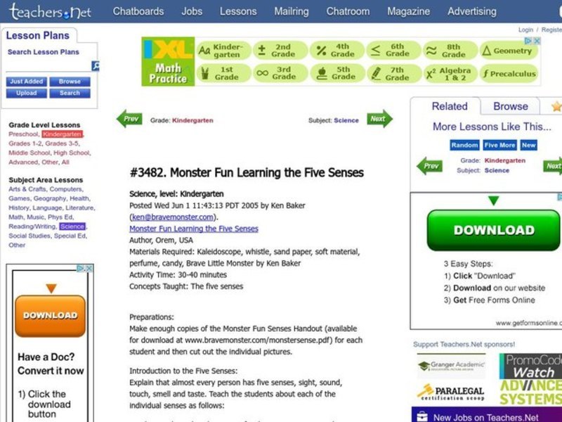 Monster Fun Learning the Five Senses Lesson Plan