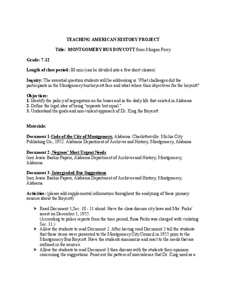 Montgomery Bus Boycott Lesson Plan