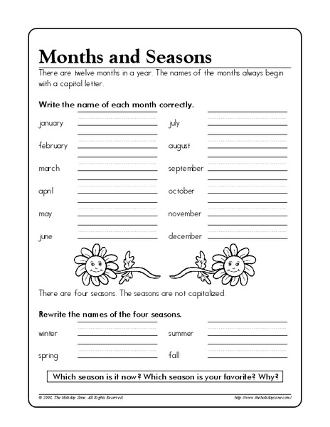 Months and Seasons Worksheet