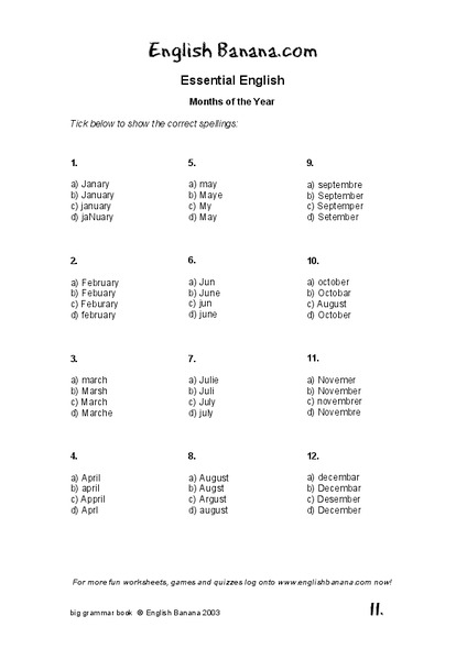 Months of the Year Worksheet