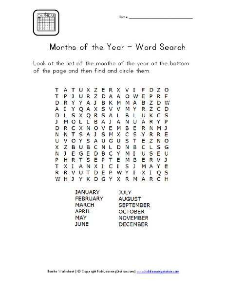 Months of the Year Worksheet