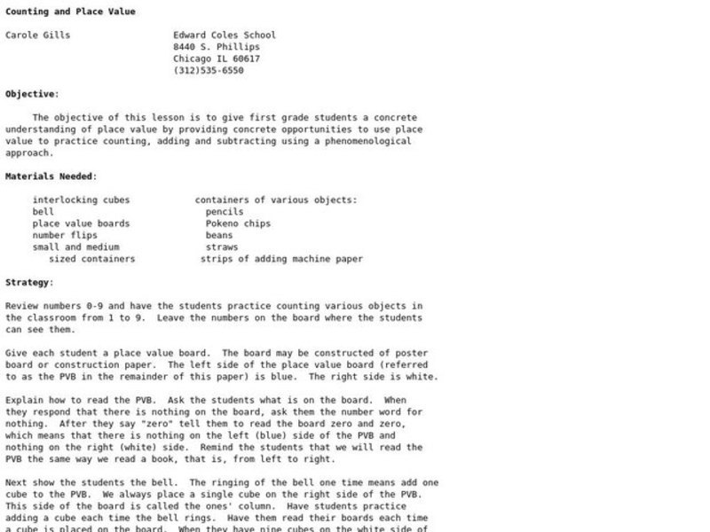 Counting and Place Value Lesson Plan