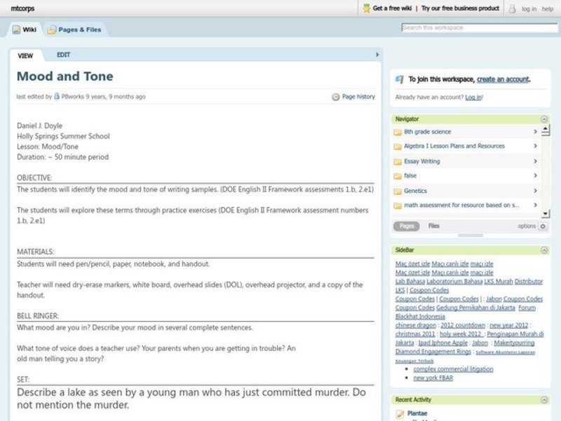 Mood and Tone Lesson Plan