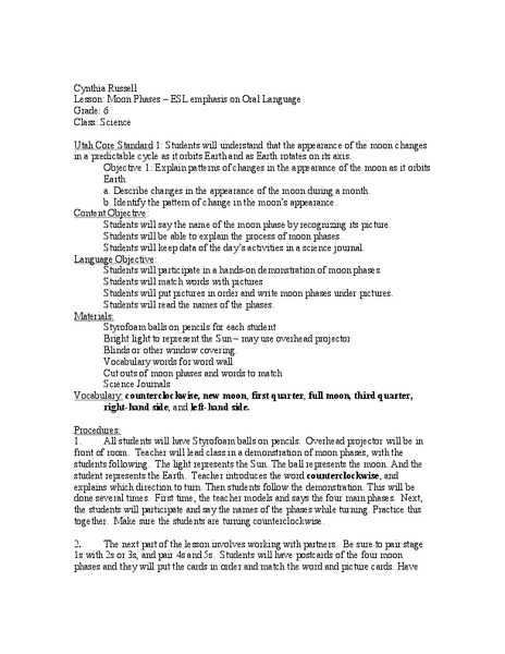 Moon Phases Lesson Plan